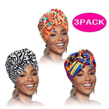 Afrikanische Kopftücher für Damen, Turbane, Haarbänder, vorgebundene Muster, Haubenknoten, Mützenüberzüge, Schwarz, Orange, Rosa, 3 Stück