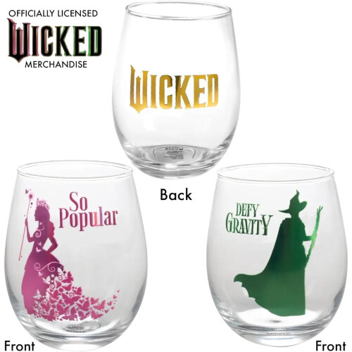 Σετ 4 ποτηριών κρασιού χωρίς κολόβωμα Wicked for Good, 18oz – Επίσημα αδειοδοτημένα, Glinda & 2