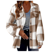 50 % rabatt! Aoujea Dam Plus Size Kofta Avslappnad Rutig Jacket Höst- och Vinterjacka med Rak Knappficka S-5XL
