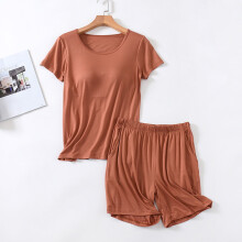 Women's Modal Short Sleeve Pajama Set with Built-in Bra