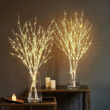 Branche lumineuse LED effet écorce de bouleau, brindilles flexibles et étanches, minuterie 6 h, blanc chaud, décoration intérieure/extérieure,
