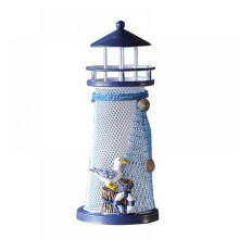 7.08 Inches LED Seven Colors Iron Blue White tripe Wooden Lighthouse Nautical Themed Rooms Home Handmade Decoration Birthday Gifts