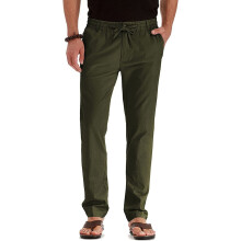 Aoujea Men's Business Loose Large Size Elastic Waist Cotton All-match Solid Color Long Pants Regular Fit, Lightweight Pants
