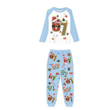 Matching Christmas Pajamas Family Set, Long Sleeve Festive Print Top & Pants, 2-Piece Sleepwear, Unisex Sky Blue, 7Y, Compatible with Holiday Party