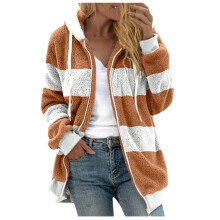 Dames winterjas van pluizig fleece in grote maten, sweatshirt met capuchon en ritssluiting, lichtgewicht top van imitatiebont – kaki