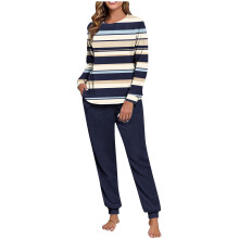 Damen-Winterpyjama-Set, bestehend aus einem bedruckten Raglan-Langarmshirt mit Bündchen und Rundhalsausschnitt aus doppelt gefleecetem Material