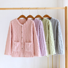 Chaquetas térmicas de cama para mujer QLEICOM, camisas de descanso de felpa gruesa con bolsillos, blusas de pijama de invierno cálidas con botones.