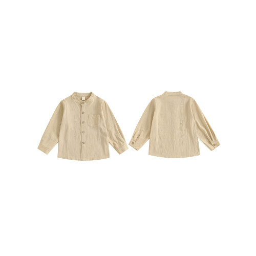 (5-6 Years, Khaki) Μονόχρωμο πουκάμισο για φθινοπωρινές μπλούζες 1