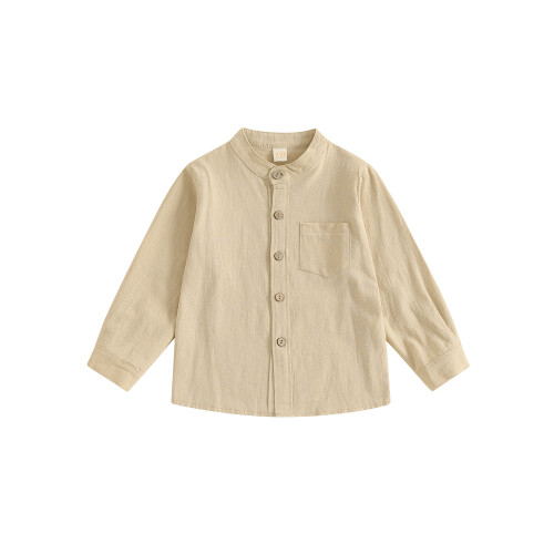 (3-4 Years, Khaki) Μονόχρωμο πουκάμισο για φθινοπωρινές μπλούζες