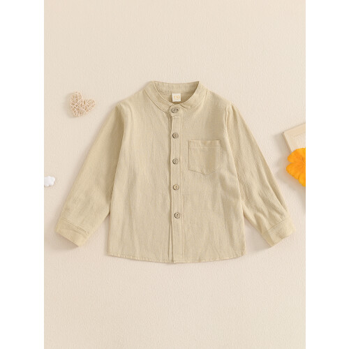 (6-7 Years, Khaki) Μονόχρωμο πουκάμισο για φθινοπωρινές μπλούζες 2