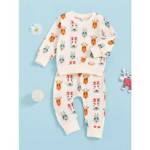 (18-24 Months, Khaki) Σετ Χριστουγεννιάτικων Παντελονιών Φούτερ Ταράνδου 2
