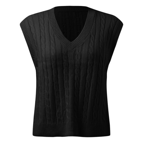Γυναικεία Πουλόβερ με Στάμπα, Αμάνικο, V-Neck, Ριμπ, Πλεκτό, Διαχωρισμένο,