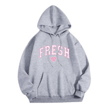 Sweat-shirt à capuche imprimé « Fresh Letter » pour femme, léger, à épaules tombantes et coupe ample avec poche. Idéal pour l'automne. Gris