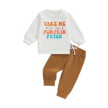 (2-3 Years, Brown) Ensemble 2 pièces garçon : sweat-shirt imprimé, pantalon uni taille élastique, tenue Halloween.