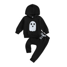 (6-12 Months, Black) Tacair Oíche Shamhna le Hoodie do Bhuachaillí Óga le Brístí Bróidnéireachta Dath Soladach