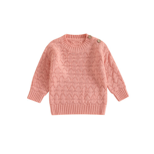 (6-12 Months, Pink) Παιδικό Μονόχρωμο Πουλόβερ Ριμπ Πλεκτό