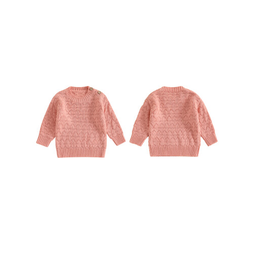 (12-18 Months, Pink) Παιδικό Μονόχρωμο Πουλόβερ Ριμπ Πλεκτό 1