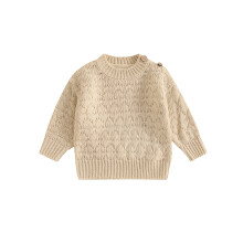 (18-24 Months, Khaki) Suéter infantil de cor sólida, com botões nos ombros, manga comprida, gola redonda e acabamento canelado.