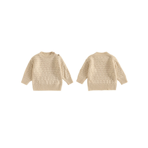 (12-18 Months, Khaki) Παιδικό Μονόχρωμο Πουλόβερ Ριμπ Πλεκτό 1