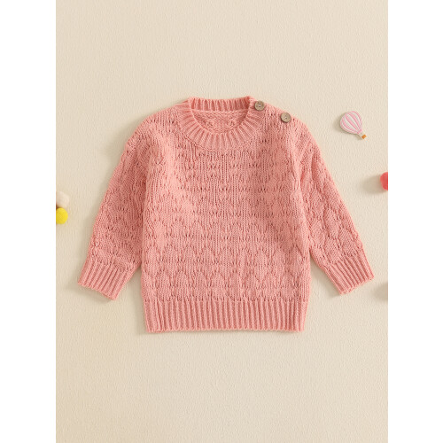 (2-3 Years, Pink) Παιδικό Μονόχρωμο Πουλόβερ Ριμπ Πλεκτό 2