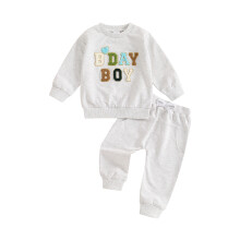 (18-24 Months, Gray) Tenue d'anniversaire pour élastique brodé.