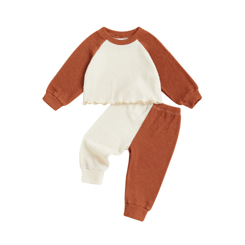 (6-12 Months, Khaki) Φθινοπωρινό σετ για λαιμόκοψη, παντελόνια.