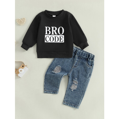 (0-6 Months, Black) Φθινοπωρινή στολή μωρών με σκισίματα. 2