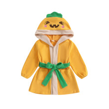 (6-12 Months, Orange) Accappatoio di Halloween per bambino/a, con cintura, stampa di zucca/pulcino, in peluche, maniche lunghe e cappuccio.