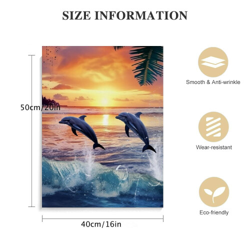 Τέχνη τοίχου μπάνιου Dolphin Coastal – Εκτυπώσεις σε καμβά με φοίνικα, πλαισιωμένη 1