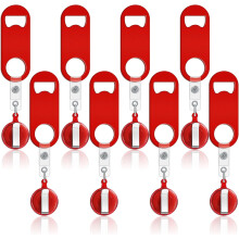 Juego de 8 abridores de botellas planos retráctiles con portatarjetas redondos – Rojo, compatible con cocina, restaurante y hogar.