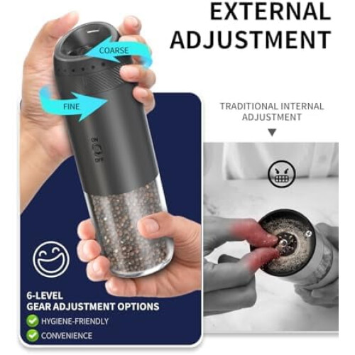 Electric Salt and Pepper Grinder Set Black 2-Speed