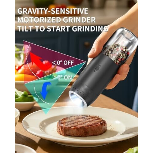 Electric Salt and Pepper Grinder Set Black 2-Speed 1