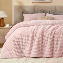 Juego de edredón Queen de felpa: ropa de cama rosa súper suave y cálida, juego de cama de lujo, mullido y pesado para invierno con 2 fundas de