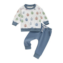 (18-24 Months, Blue) Tacar Oíche Shamhna do Bhuachaillí le Pócaí, Geansaí Fada agus Bríste Fada, Éadaí 2 phíosa