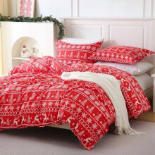 Parure de lit rouge de Noël, taille Queen, 3 pièces, housse de couette en microfibre imprimée de flocons de neige et de rennes, avec taie