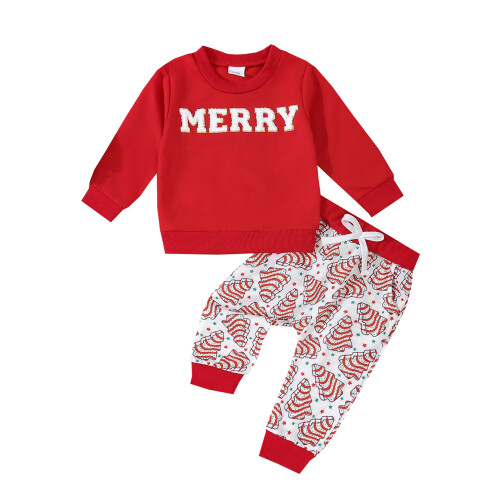 (2-3 Years, Red) Conjunto de calça de letras.