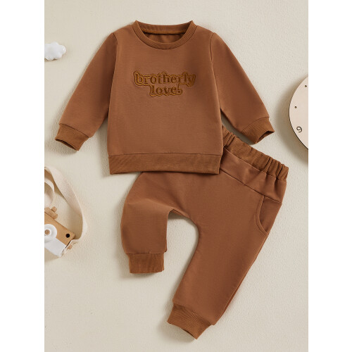 (18-24 Months, Brown) Σετ παντελονιών φθινοπώρου κέντημα, μονόχρωμα 2
