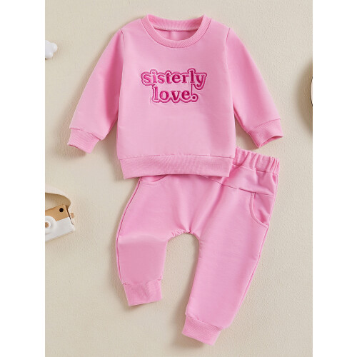 (0-6 Months, Pink) Σετ παντελονιών φθινοπώρου κέντημα, μονόχρωμα 1