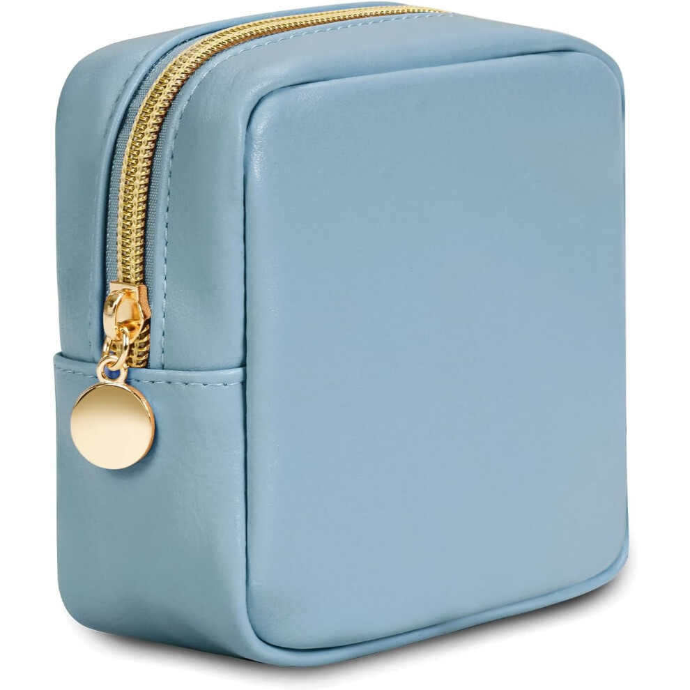 Small Makeup Bag for Purse Mini Make up Pouch Cute Cosmetic Pouch for Women with Slip-in Pockets Matte Leather, Milky White