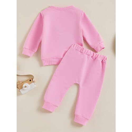 (0-6 Months, Pink) Σετ παντελονιών φθινοπώρου κέντημα, μονόχρωμα 2