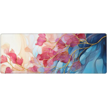 Roze muismat met bloemenprint, groot formaat (31,5 x 11,8 inch).