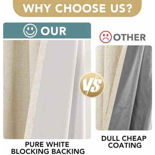 Blackout Linen Curtains 100"W x 84"L 2