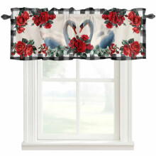 Swan & Rose Valance Curtain, Linen-Texture Black Plaid,
