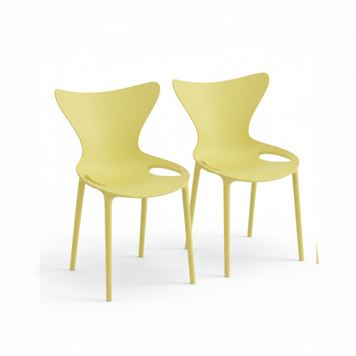 (4x Yellow Stacking Chairs) Modern Style Retro Dining Garden Stackable Chairs 2
