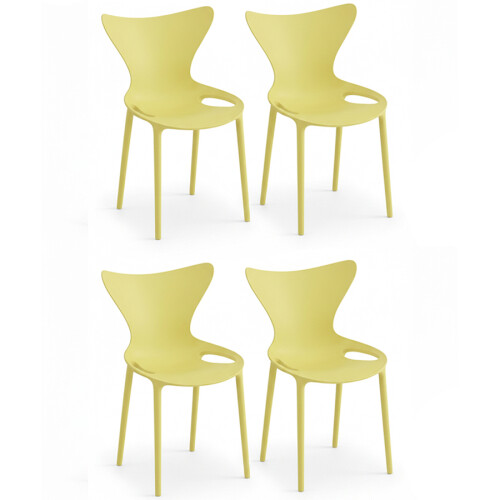 (4x Yellow Stacking Chairs) Modern Style Retro Dining Garden Stackable Chairs 1