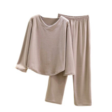Completo pigiama termico da donna con scollo a V, in pile, a maniche lunghe e pantaloni, set da 2 pezzi, morbido e confortevole, taglie L-2XL, beige.