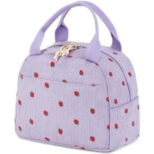 Sac isotherme en velours côtelé violet fraise pour femmes et hommes – Grande capacité, réutilisable, idéal pour le travail, les pique-niques