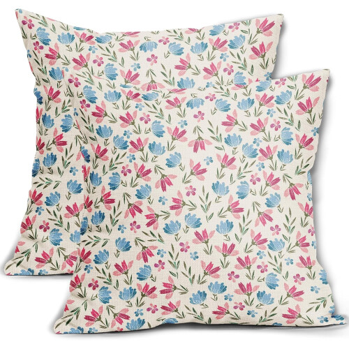 Fodere per cuscini floreali vintage, 45x45 cm, misto lino, set da 2