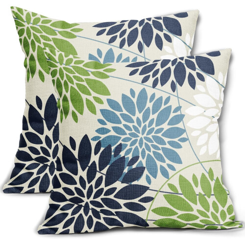 Capas de almofada florais azuis e verdes, 45x45cm, pacote com 2