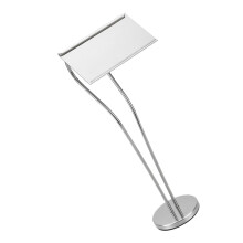 Soporte de mesa de acero inoxidable para menús y tarjetas de visita.